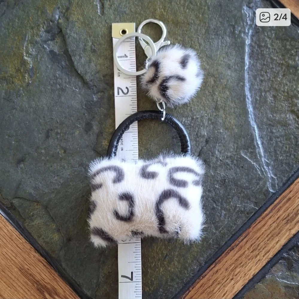 Green & Black Faux Fur Purse Charm/Keychain